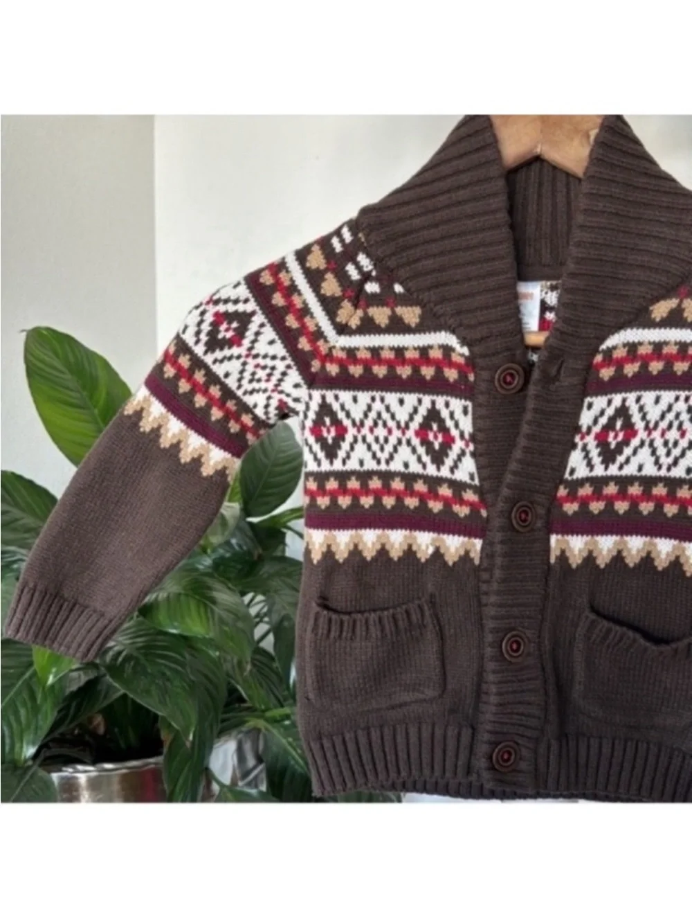 Gymboree Boys/Kids Knit Fair Isle Sweater Cardigan Sz 2T Button Down Brown Red